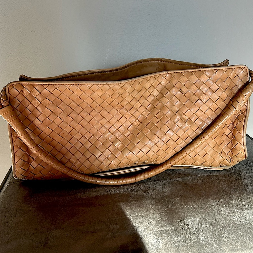 Bottega Veneta Tan Woven Shoulder Bag